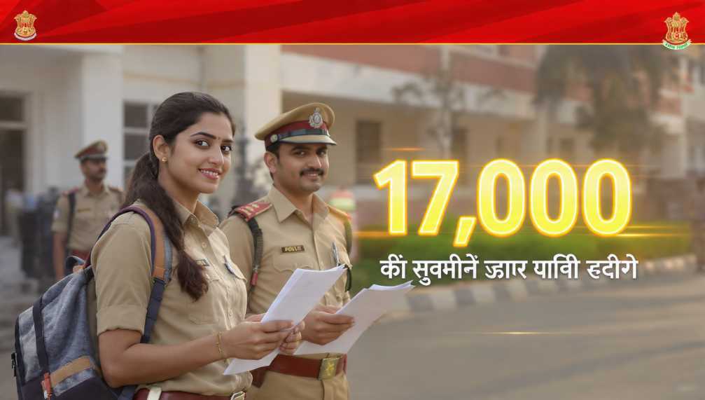 यह रहा आपके टाइटल
“बड़ी खबर! Bihar Police में 17 हजार पदों पर भर्ती का ऐलान – युवाओं के लिए सुनहरा मौका”
के लिए एक high-CTR, ultra-realistic featured image prompt 👇

🎯 Featured Image Prompt (Ultra-Realistic, Professional News Style)

Prompt:

A clean, professional, ultra-realistic featured image representing a major Bihar Police recruitment announcement for 17,000 posts in 2026.

Scene & Subjects:

• Show 2–3 Indian young aspirants (male & female, age 18–25)
• Wearing simple casual or student attire
• Holding documents or application forms (blurred, no readable text)
• Looking hopeful and confident

• In the background, show Bihar Police officers in uniform standing in formation (slightly blurred for depth effect)
• Include a government building or police training ground setting

Key Visual Elements:

• A large bold glowing number “17,000” prominently displayed
• Subtle Indian tricolor light effect in the background
• A faint Bihar Police emblem (blurred, no exact logo details)
• News-style red banner effect on top corner (no readable text)

Style & Mood:

• Ultra-realistic
• Bright daylight
• Professional news thumbnail style
• High contrast, sharp focus on aspirants
• 16:9 ratio